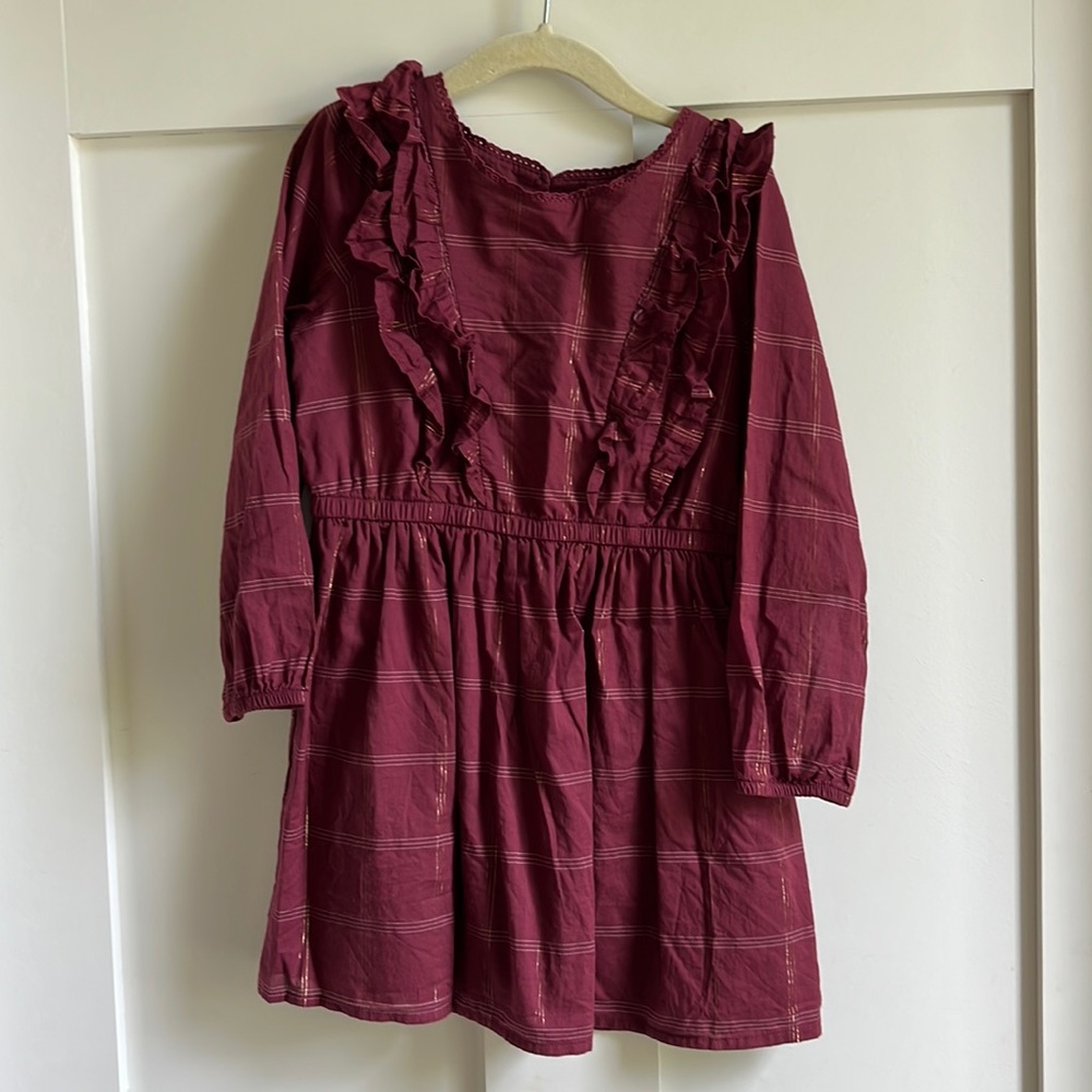 Art Class maroon Dress with Metallic Gold and Silver Window Pane Pattern